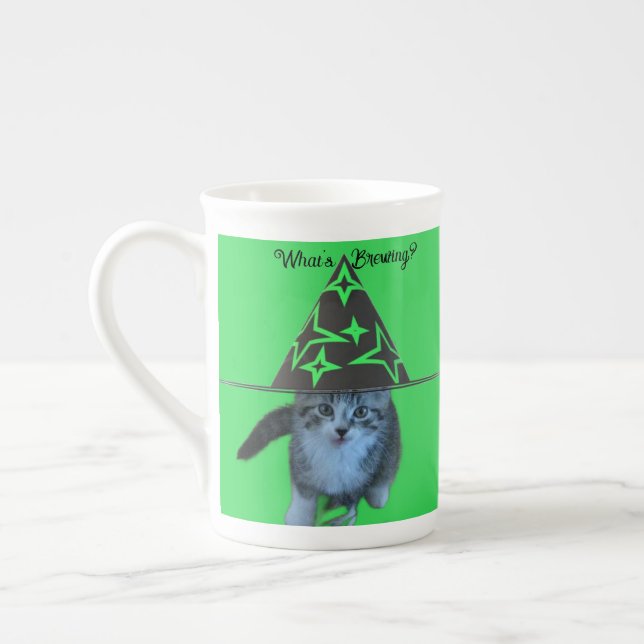 Katt i Witch Hat Mugg Benporslin Mugg (Vänster)