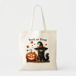 Katt i Witch's Hat Halloween Bus eller godis Black Tygkasse