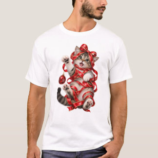 Katt insvept i julband t shirt