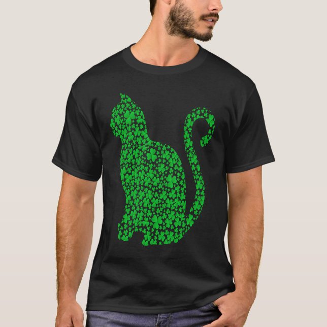 Katt Irländsk Shamrock Katt St Patrick's Day T Shirt (Framsida)