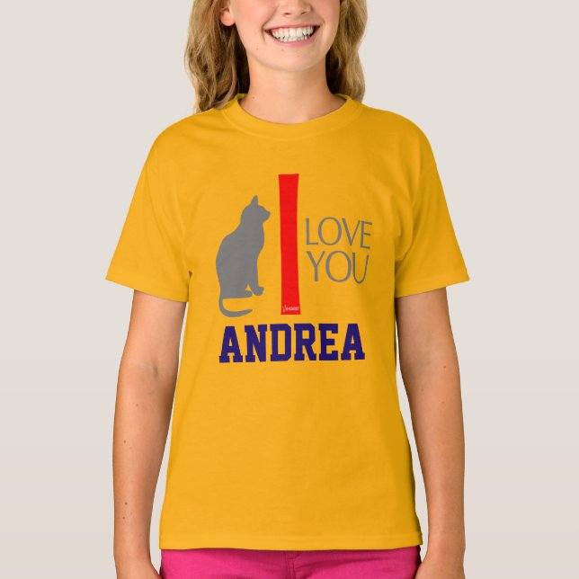 Katt + Jag älskar dig "DIN KÄNDA" anpassningsbar Tee (Framsida)