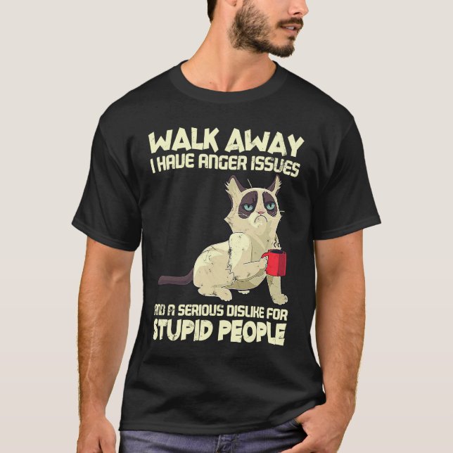 Katt Jag Har Ilska Problem Ogillar Dumma Människor T Shirt (Framsida)