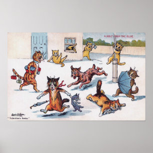 Katt jagad av en hund, Louis Wain Poster