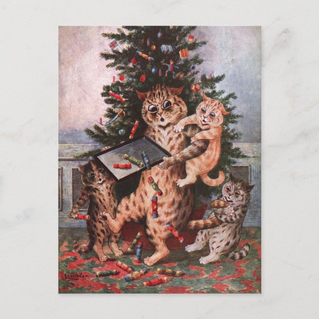 Katt jul av Louis Wain Vykort (Framsida)