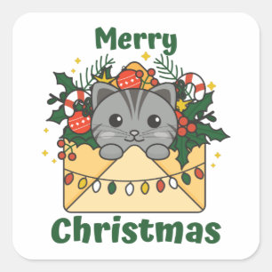 Katt jul Brev Vinterdjur Katttorget St. Fyrkantigt Klistermärke