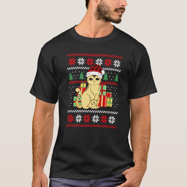 Katt jul ful julgran Santa katt T Shirt (Framsida)