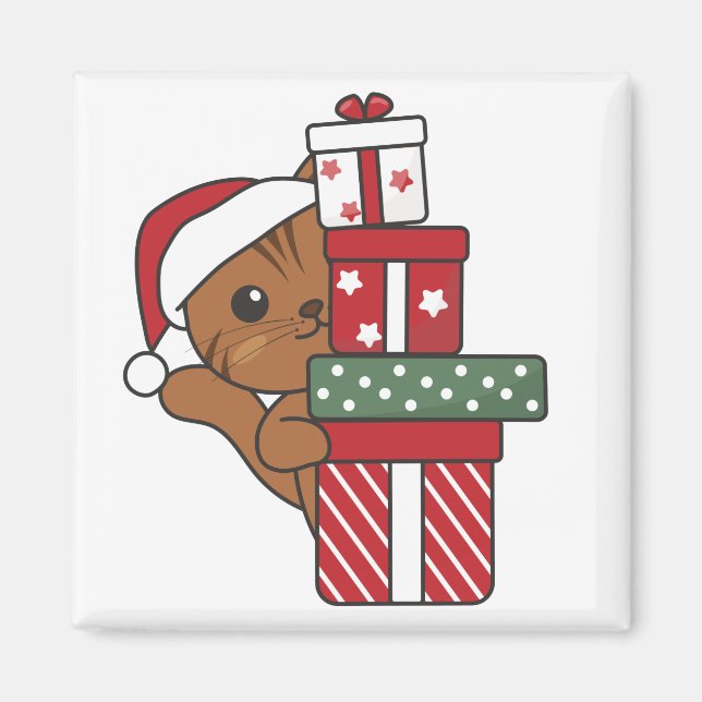 Katt jul Gift Winter Animals Cats Magnet (Framsidan)