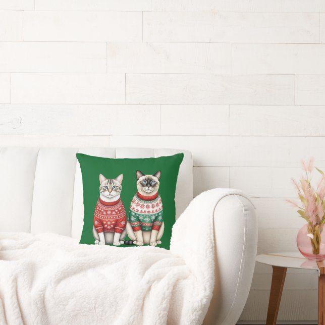 Katt jul Pillow, Tabby och siamesiska katter Kudde (Soffa)