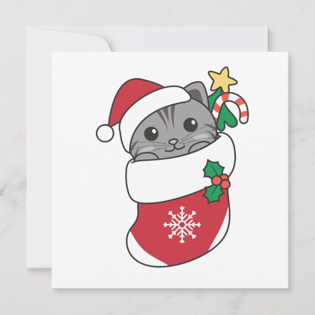 Katt Jul Snö Vinterdjur Katt Helgdag Julkort (Framsida)