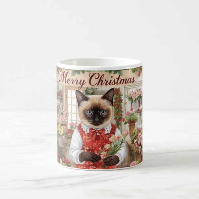 Katt jul temat för siamesisk katt i florist kaffemugg (Center)