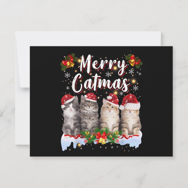 Katt jul tomte hatt rolig glad julkatten julkort (Framsida)