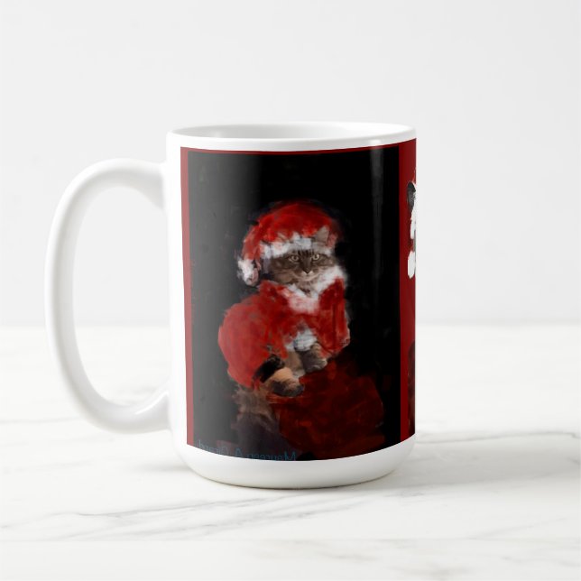Katt jul tomte Maureen Girard blå ögon Kaffemugg (Vänster)