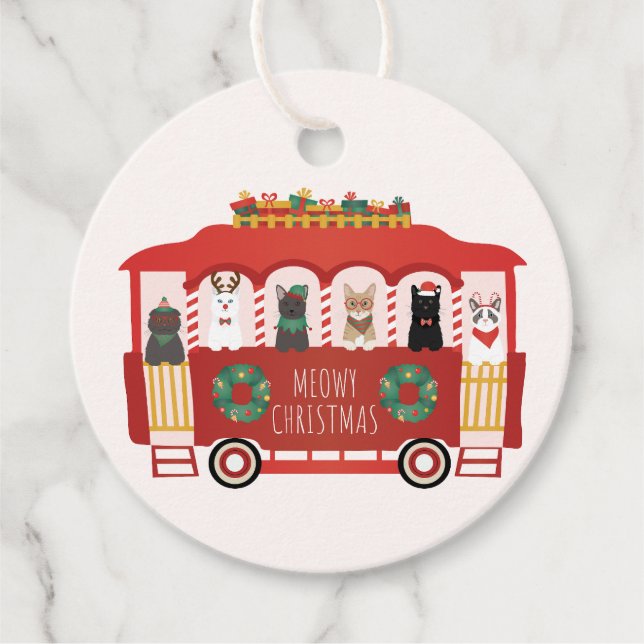 Katt jul Trolly Meowy jul Gåvor Etiketter (Framsida)