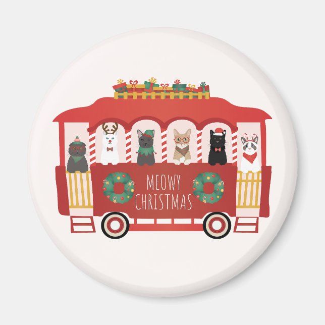 Katt jul Trolly Meowy jul Magnet (Framsidan)