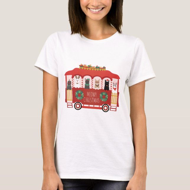 Katt jul Trolly Meowy jul T Shirt (Framsida)