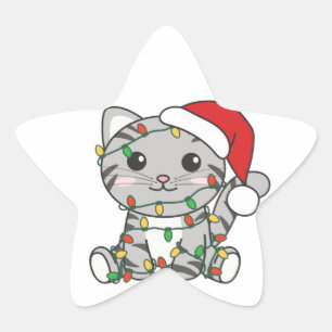 Katt jul Vinter Djur Katt Stjärtetikett Stjärnformat Klistermärke