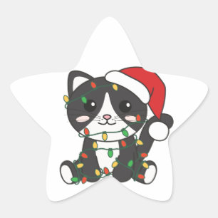Katt jul Vinter Djur Katt Stjärtetikett Stjärnformat Klistermärke
