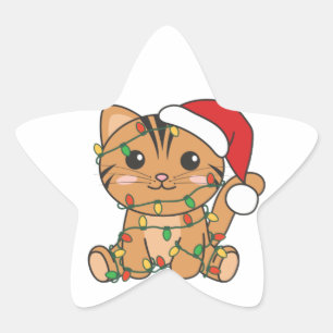 Katt jul Vinter Djur Katt Stjärtetikett Stjärnformat Klistermärke