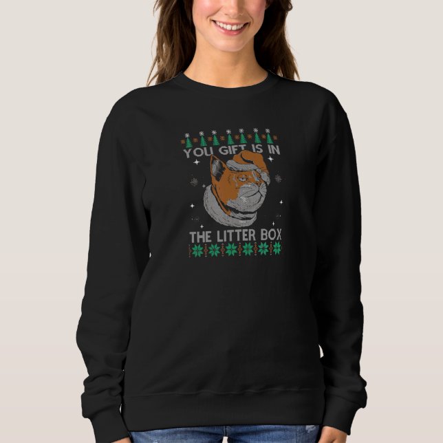 Katt Jul Youris i Litterboxen Ugly Julafton T Shirt (Framsida)