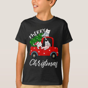Katt julafton Träd vid Röda Lastbil Cat Julgran T Shirt