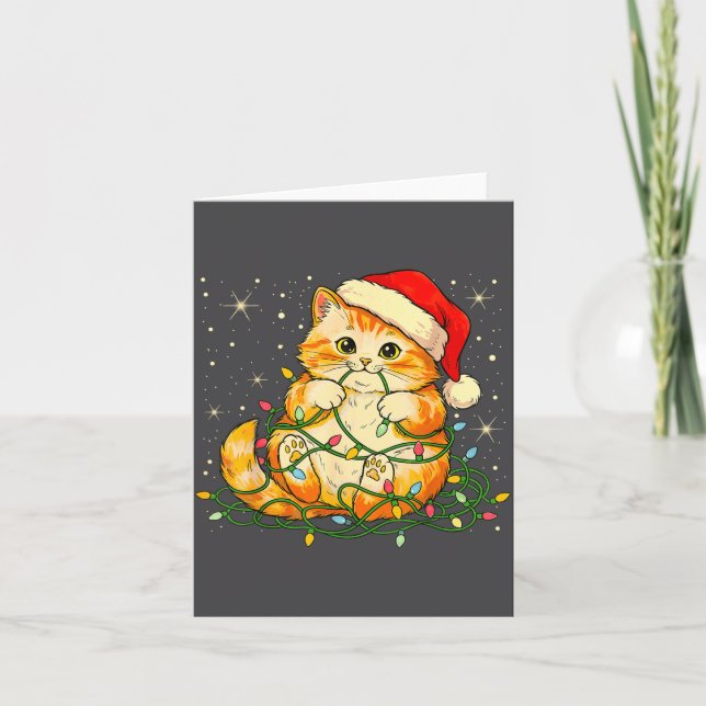 Katt julbelysning Santa hatt jul katt älskare husd Kort (Framsida)