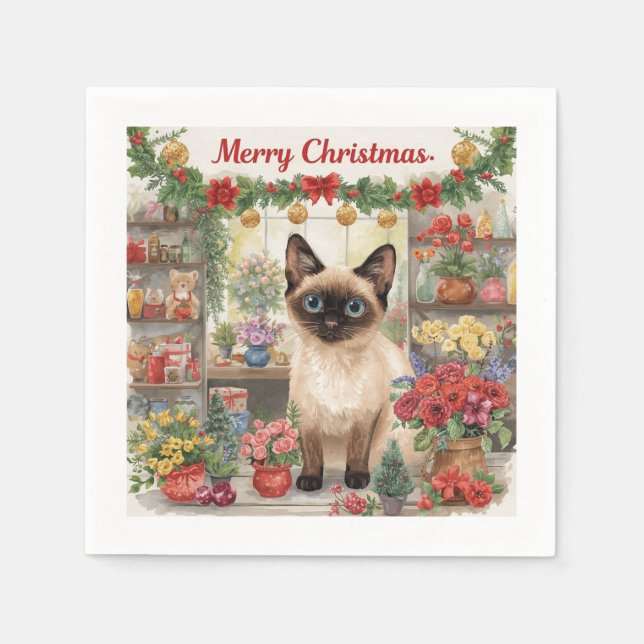 Katt julblomma arrangemang av florist pappersservett (Framsidan)