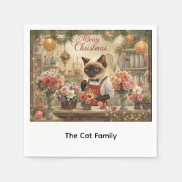 Katt julblomma arrangemang av florist pappersservett