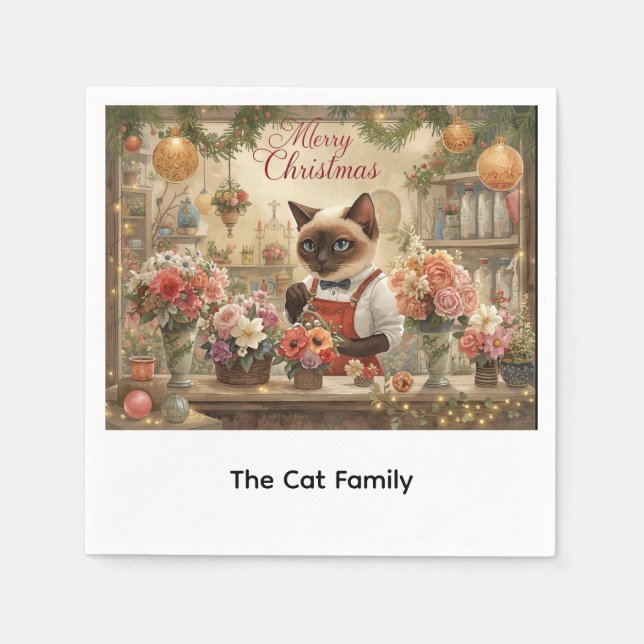 Katt julblomma arrangemang av florist pappersservett (Framsidan)