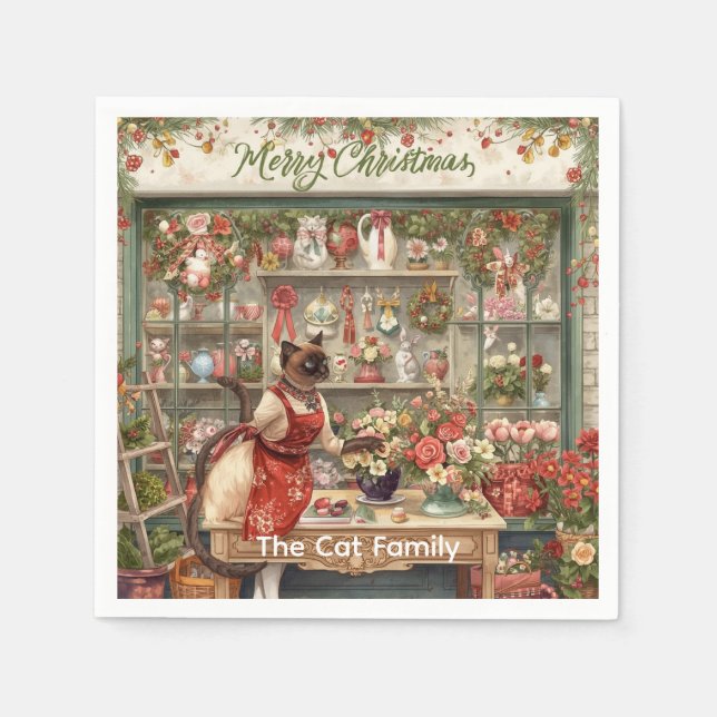 Katt julblomma arrangemang av florist pappersservett (Framsidan)