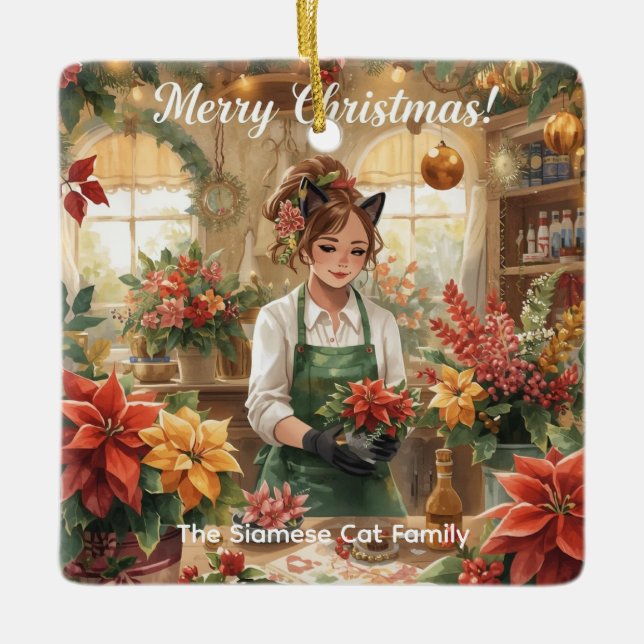 Katt julblomma arrangemang av floristisk Papper Julgransprydnad Keramik (Framsida)