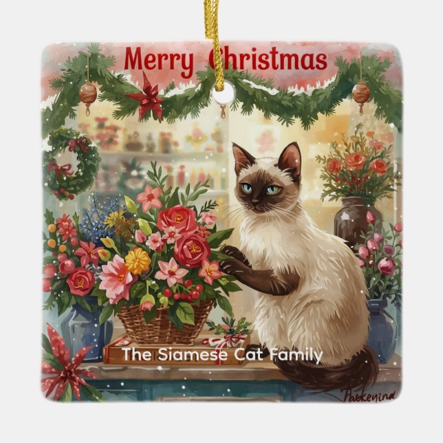 Katt julblomma arrangemang av floristisk Papper Julgransprydnad Keramik (Framsida)