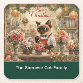 Katt julblomma arrangemang av floristisk Papper Underlägg Papper Kvadrat