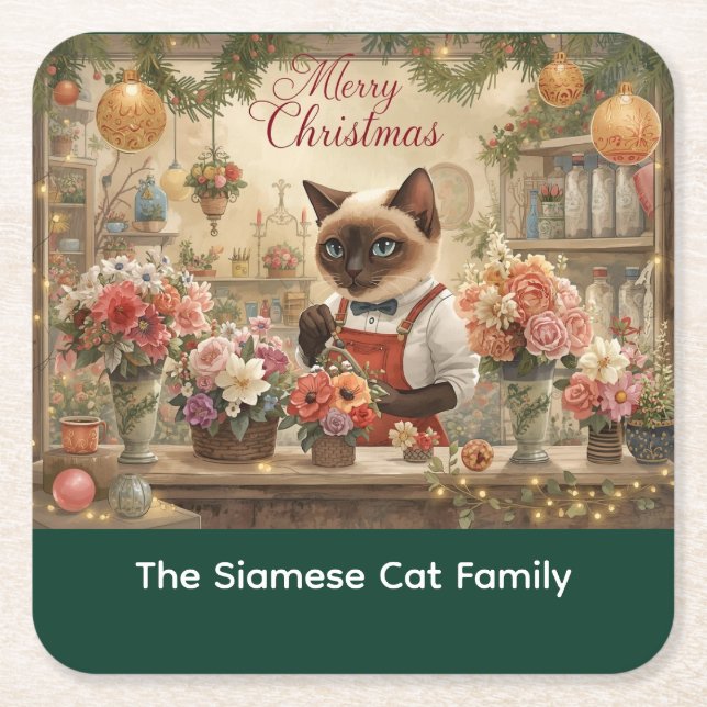 Katt julblomma arrangemang av floristisk Papper Underlägg Papper Kvadrat (Framsidan)