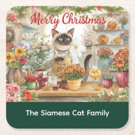 Katt julblomma arrangemang av floristisk Papper Underlägg Papper Kvadrat