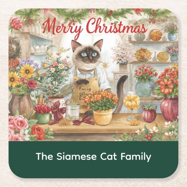 Katt julblomma arrangemang av floristisk Papper Underlägg Papper Kvadrat (Framsidan)