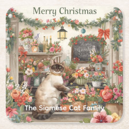 Katt julblomma arrangemang av floristisk Papper Underlägg Papper Kvadrat