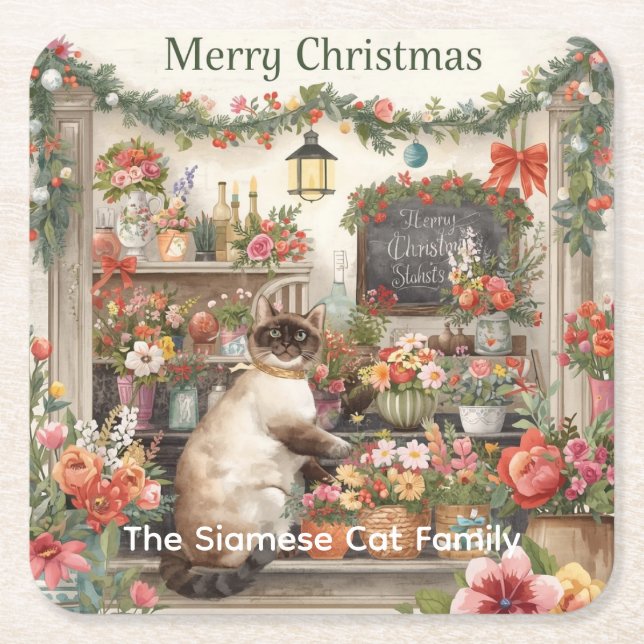 Katt julblomma arrangemang av floristisk Papper Underlägg Papper Kvadrat (Framsidan)