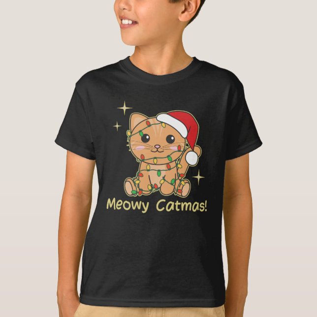 Katt juldjur Cute Cats Meowy Catmas T Shirt (Framsida)