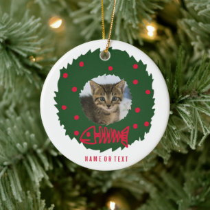 Katt julfrö med foto av katten julgransprydnad keramik