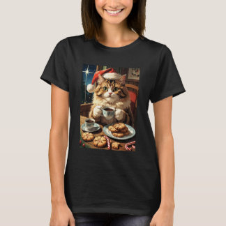 Katt & julgodis T-shirt, söt katt jultomte hatt Fu T Shirt