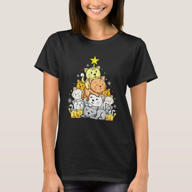 Katt Julgran Meowy Catmas Jul T Shirt (Framsida)