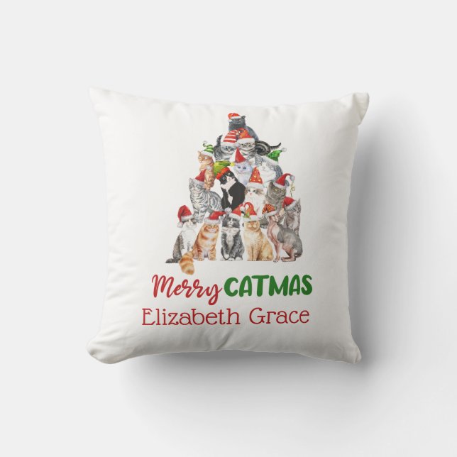 Katt Julgran Merry Catmus Kattälskare Present  Kudde (Framsida)