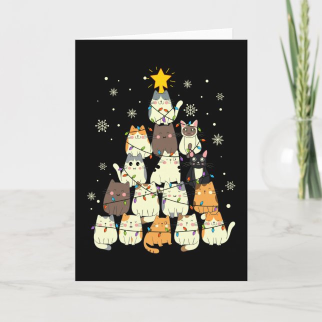 Katt Julgran Present, Kattälskare Dekoration Kort (Framsida)