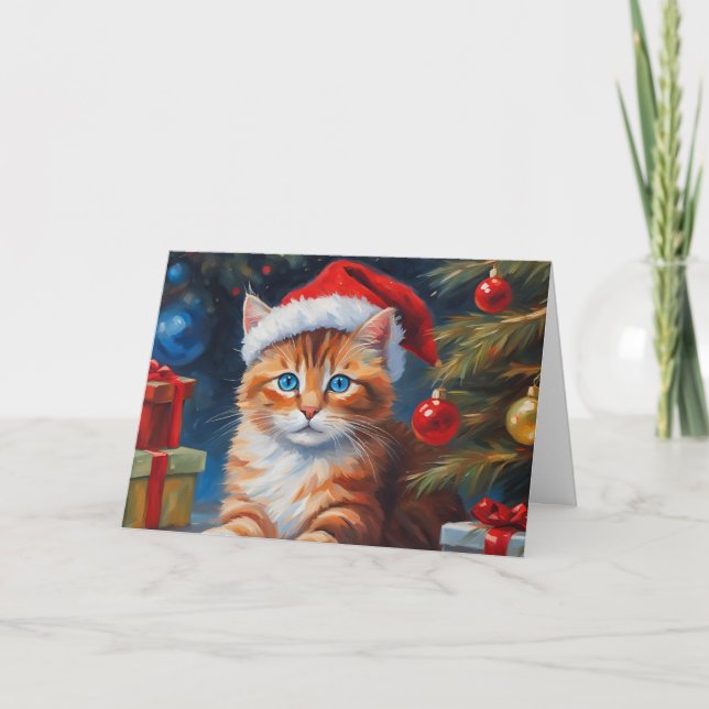 Katt, julklapp, prydnadsföremål helgkort (Framsida)