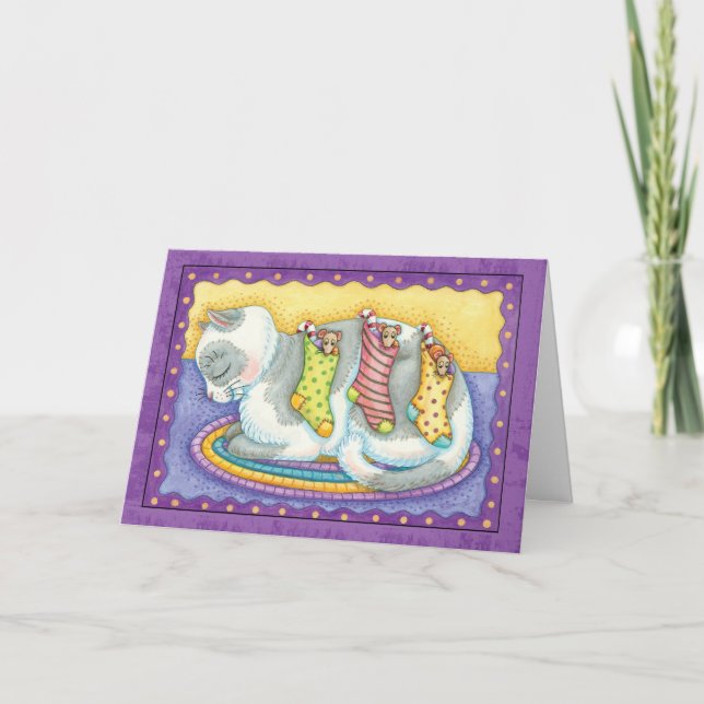 Katt julkort med små möss i lager helgkort (Framsida)