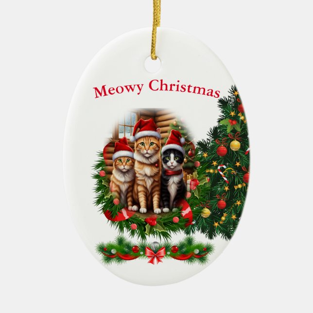 Katt Julprydnadsföremål Julgransprydnad Keramik (Framsidan)