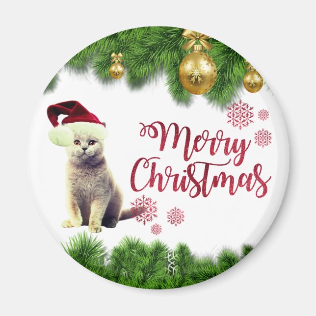 Katt,Jultomtehatt,Julgranskulor Magnet (Framsidan)