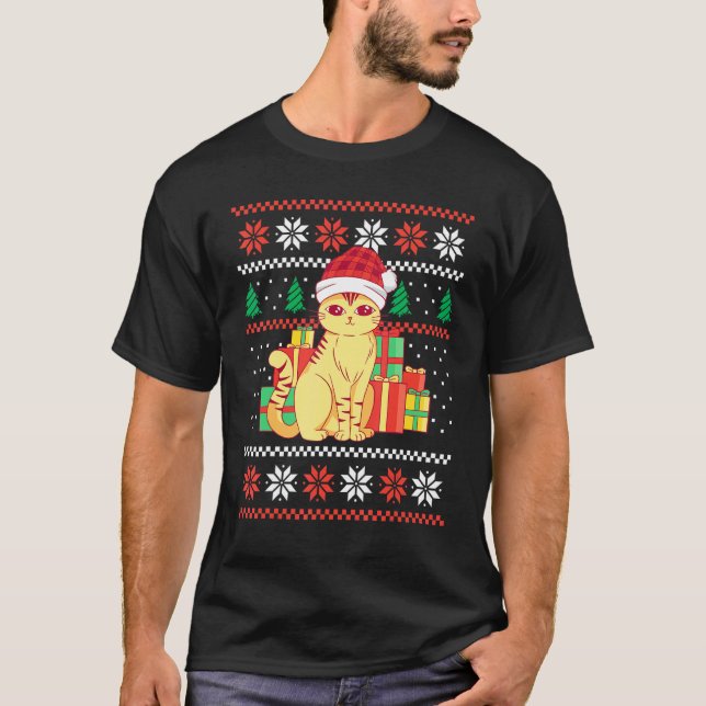 Katt jultröja katt med pixiehatt t shirt (Framsida)