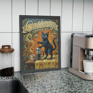Katt Kaffe Älskare Väggkonst Tryck Poster