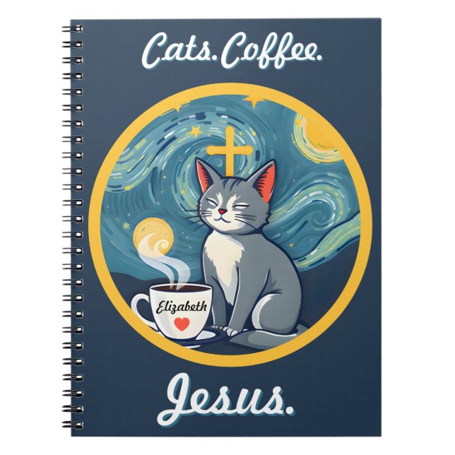 Katt, kaffe, Jesus Anpassningsbar, bärbar dator, ö Anteckningsbok (Framsidan)